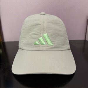 Adidas Women’s relaxed strapback adjustable hat Light Gray with Green Logo